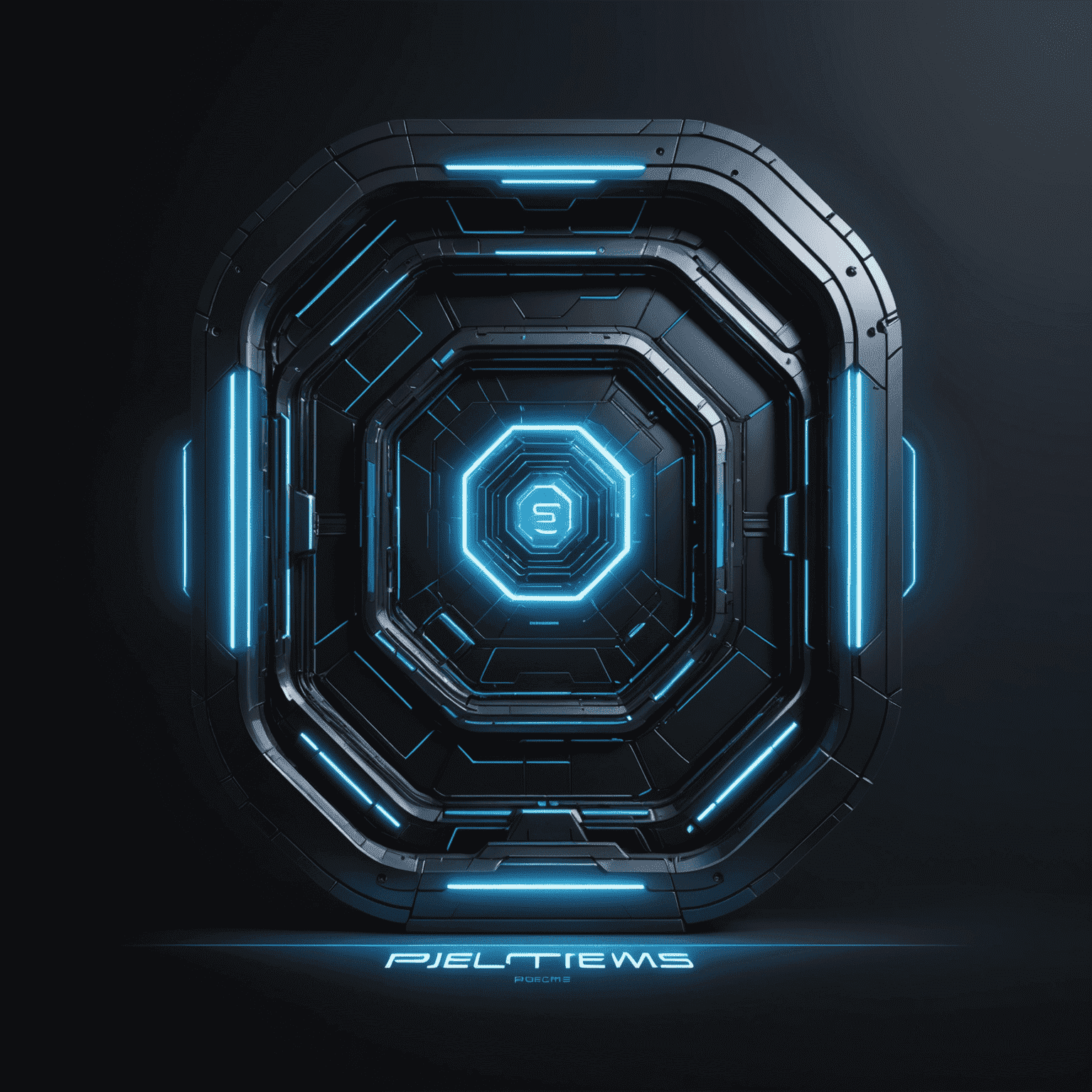 POEMS Platform logo - A futuristic cyber-grid design with glowing blue edges on a dark metallic background