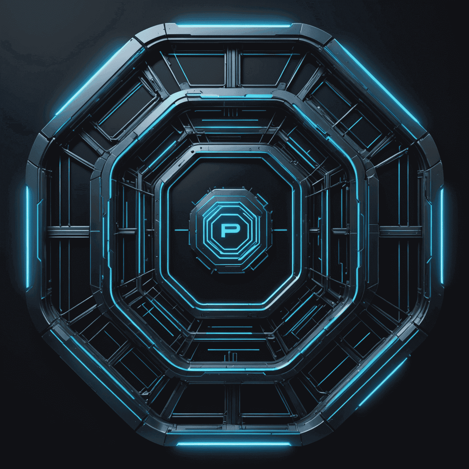 POEMS Platform logo - A futuristic cyber-grid design with glowing blue edges on a dark metallic background