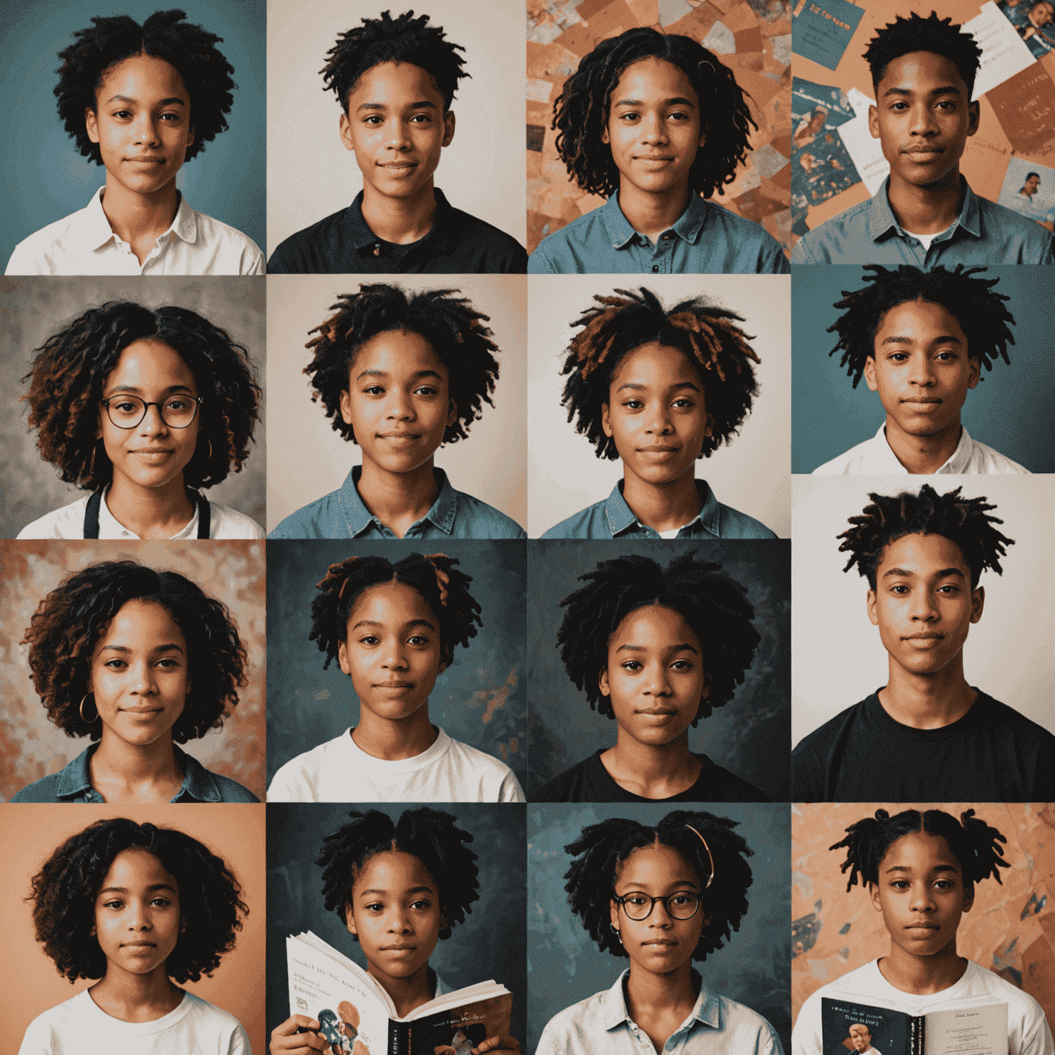 Collage of diverse young poets with their poetry books and performance images