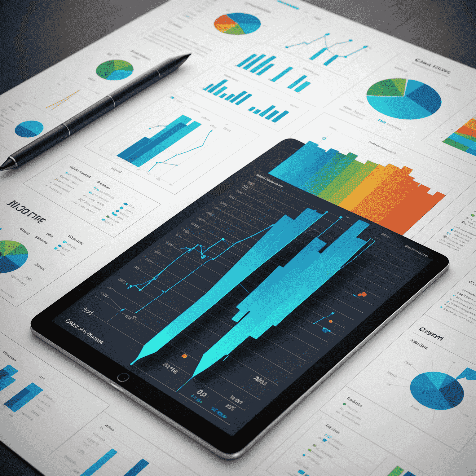 Complex, interactive charts and graphs with glowing lines and data points
